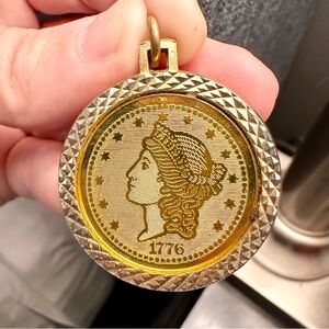 Vintage Bicentennial 1776 Twenty Dollar Coin Gold Tone Replica Pendant